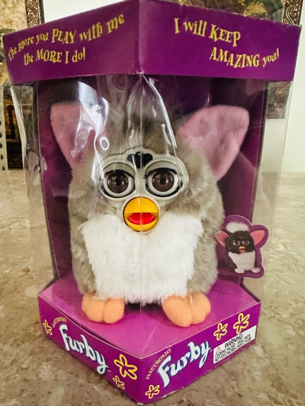 1st Gen 1998 Furby 70-800 Grey/White, Pink Ears Sealed in Box Tiger Electronics